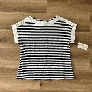 TRU Self Striped Button Shoulder Top - Size Small - Classic & Chic- NWT